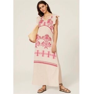 Area Stars Cream Mod Embroidered Midi Dress Size Small $175